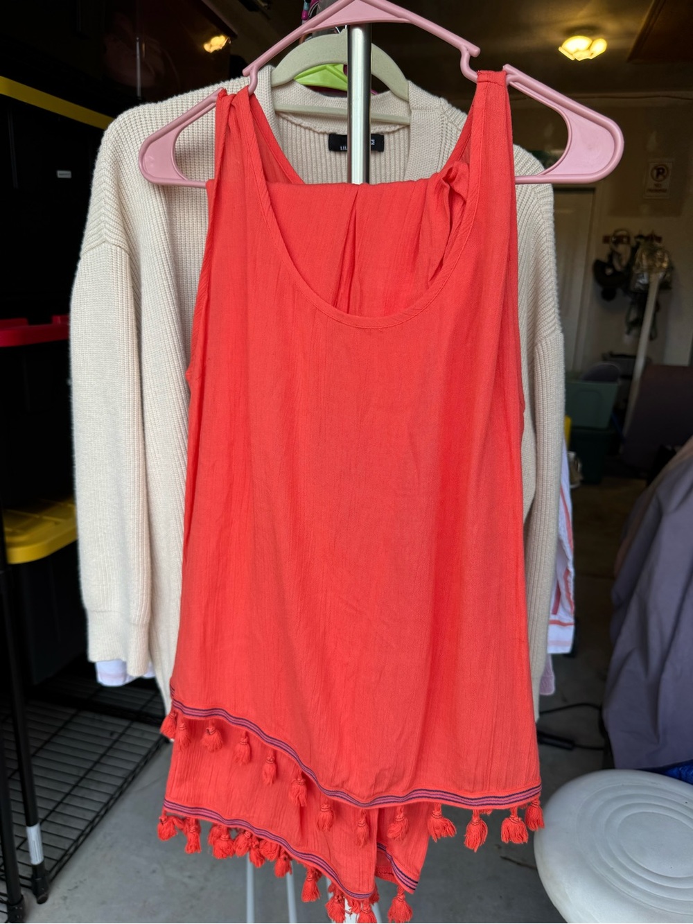 fig & vine coral tassel Two-Piece tank & pants set